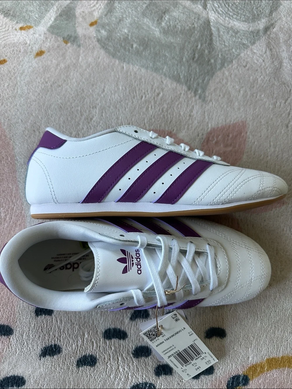 adidas White Sneakers with Purple Stripes